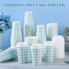 100 PACK 12OZ Gingham Disposable Coffee Cups with Lids, Blue Disposable Plaid To Go Paper Coffee Cups Light Blue Checkered Coffee Cup for Hot/Cold Drinks Beverages, Baby Shower, wedding, Tea Party view 4