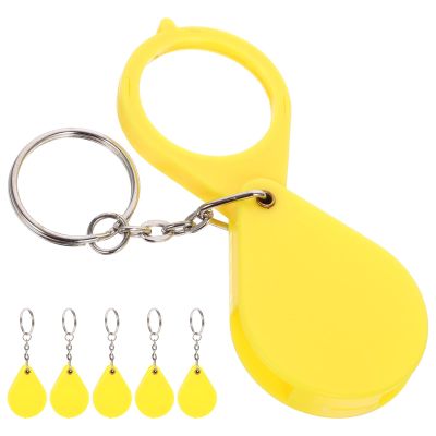 KAILIKETIY 6pcs Folding Pocket Keychain Magnifiers Mini Portable Magnifying Glasses for Reading Small Text and Jewelry Inspection, Yellow Compact Handheld Lenses for Seniors and Travel