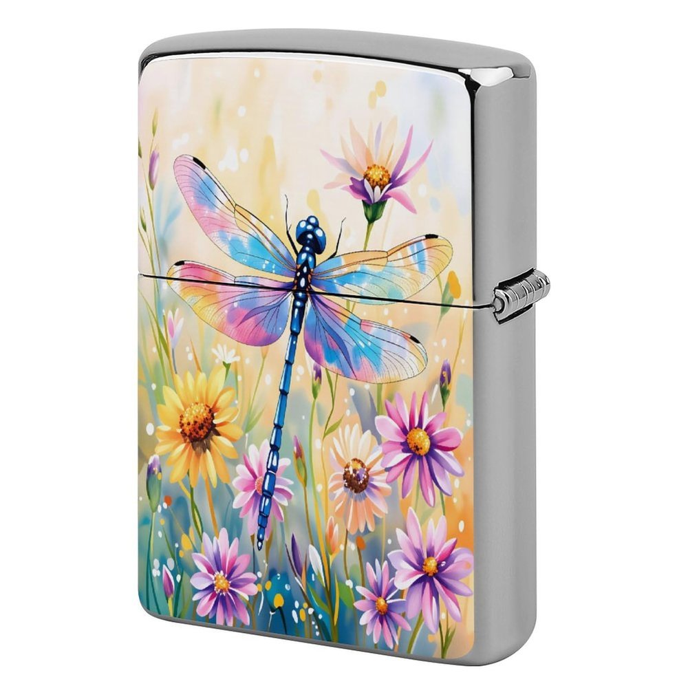 HTSAHKV Dragonfly Spring Floral Metal Lighter Case Lighter House Cover Fit Lighters Protective Fashion Accessory Man Women Gifts 2.2x1.5in