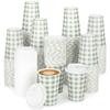 100 PACK 12OZ Gingham Disposable Coffee Cups with Lids, Sage Green Disposable Plaid To Go Paper Coffee Cups Sage Green Checkered Coffee Cup for Hot/Cold Drinks Beverages, Baby Shower, Tea Party view 1