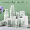 100 PACK 12OZ Gingham Disposable Coffee Cups with Lids, Sage Green Disposable Plaid To Go Paper Coffee Cups Sage Green Checkered Coffee Cup for Hot/Cold Drinks Beverages, Baby Shower, Tea Party view 3