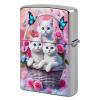 HTSAHKV White Kitten Butterfly Flower Metal Lighter Case Lighter House Cover Fit Lighters Protective Fashion Accessory Man Women Gifts 2.2x1.5in view 1