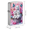 HTSAHKV White Kitten Butterfly Flower Metal Lighter Case Lighter House Cover Fit Lighters Protective Fashion Accessory Man Women Gifts 2.2x1.5in view 2
