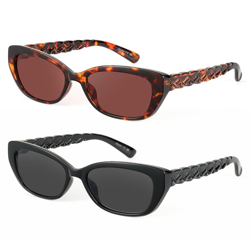 LADEESSE Reader Sunglasses Women - Cat Eye Stylish Sun Reading Glasses Womens Outdoor UV400 Protection Eyewear - 2 Pack1.75