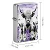 HTSAHKV Purple Western Farmhouse Highland Cow Print Metal Lighter Case Lighter House Cover Fit Lighters Protective Fashion Accessory Man Women Gifts 2.2x1.5in view 2