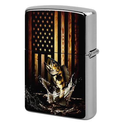HTSAHKV Vintage American Flag Bass Fish Metal Lighter Case Lighter House Cover Fit Lighters Protective Fashion Accessory Man Women Gifts 2.2x1.5in