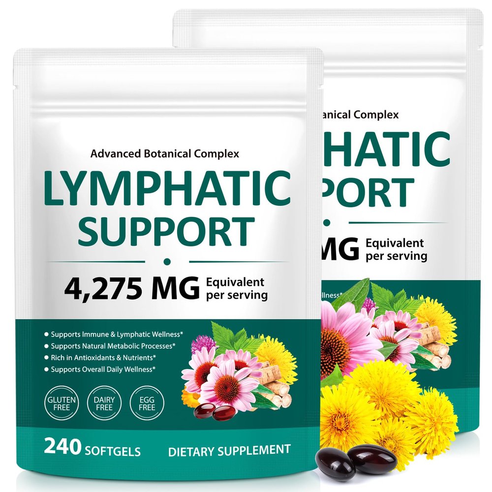 Lymphatic Drainage Supplements, 4275mg Lymph System Support Supplement for Women & Men,21-in-1 Herbal Blend,with Dandelion, Burdock, Echinacea,Rutin, Turmeric,Cleavers & More, 240 Softgels (2)