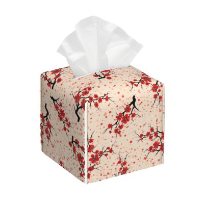VAFZASC Tissue Box Cover, Square Tissue Box Holder Japanese Cherry Flower Floral Blossom, Modern Decor Facial Napkin Holder Dispenser for Bathroom Vanity Countertop