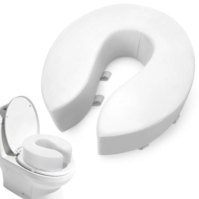 Fiwochic 4 Inch Cushion Foam Toilet Seat with Leather Cover Soft Padded Toilet Seat with Hook Loop for Seniors Bathroom Attachment Cushioned Pad Support for Handicap Adults Tailbone Pain