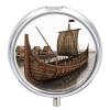 Old Viking Boat Pill Box Round Pill Case for Purse & Pocket 3 Compartment Medicine Pill Organizer Portable Travel Pillbox Medicine Vitamin Cod Liver Oil Storage Box view 1