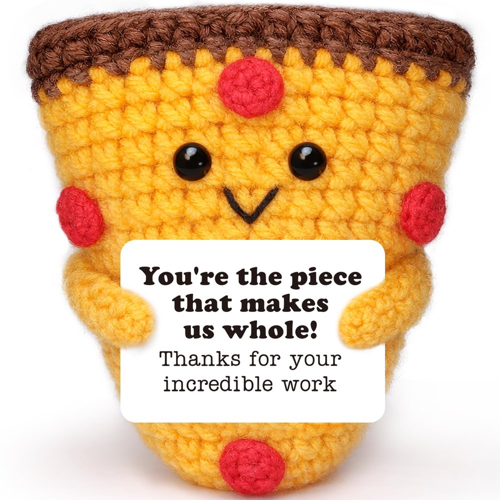 Mini Teacher Appreciation Office Gifts for Women Men Coworkers Handmade Crochet Pizza Thank You Gift for Employee Member Colleague Teacher Nurse Funny Birthday Gift for Retirement Farewell Promotion
