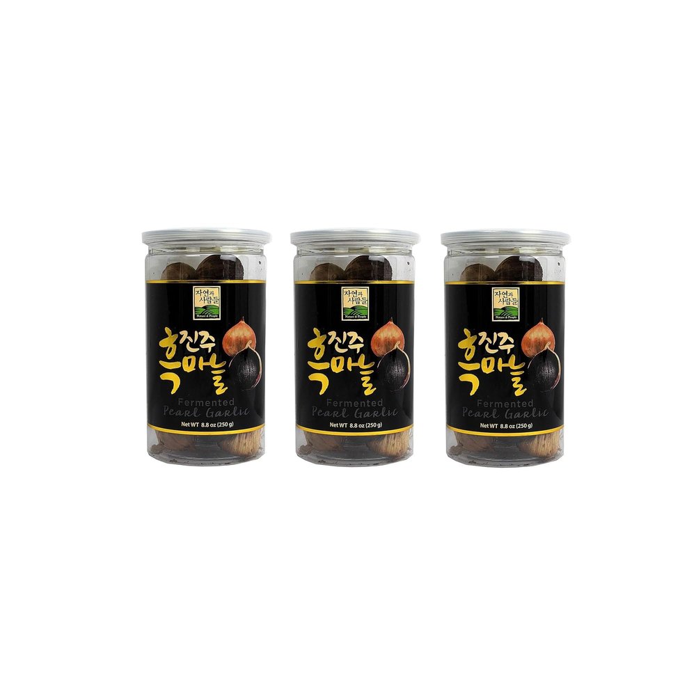 Black Garlic Pearl, 100% Fermented Single Clove Garlic, 250g (8.8 Oz), Canned and Jarred by J1 (3 Jars)