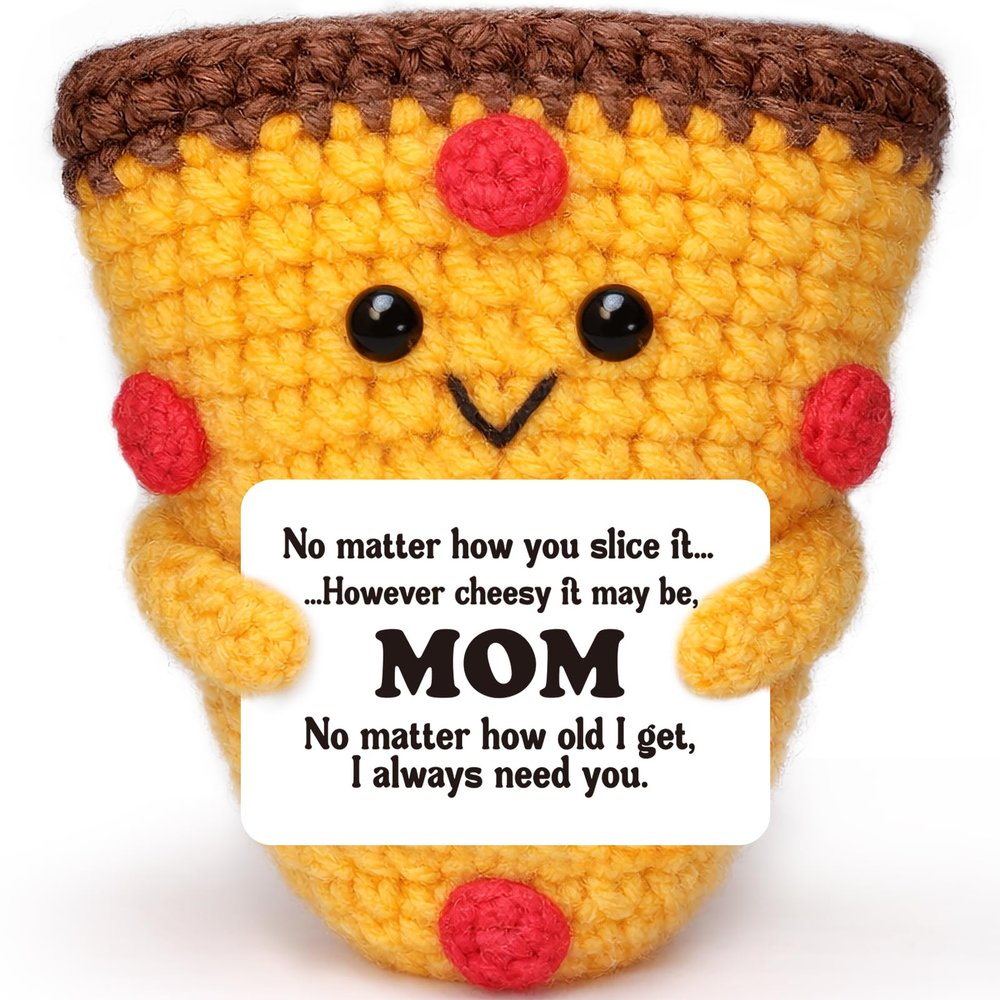 Mini Birthday Gifts for Mom from Daughter Son Husband Handmade Crochet Pizza Appreciation Gifts Ideas for Women Mother Wife Bonus Moms Stepmom Mother-in-Law Mommy Best Moms Ever Gift Desk Decor