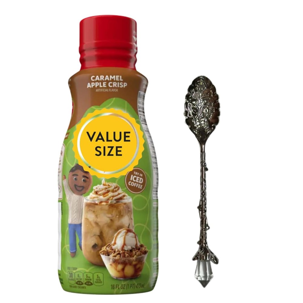 Premium Non-Dairy Liquid Creamer, 16 fl oz Bottle of Delightful Creamer with Dumbass Coffee Gem Spoon (Caramel Apple Crisp) Gem Spoon