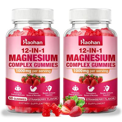 2 Pack Sugar Free Magnesium Complex Gummies with Ashwagandha, Zinc, Vitamin D3 & L-Theanine Strawberry Flavor, 120 Gummies