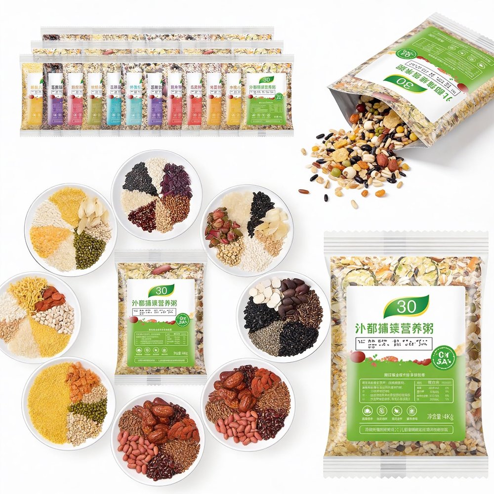 30 Packs 75g Multi-Grain Porridge Mix, Eight Treasures Congee Ingredients, Easy Cook Nutrient Cereal Blend, Individual Packets