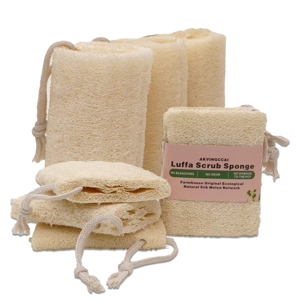 Natural Shower Loofah Sponge Set 3 Pack,Exfoliating Body Scrubbers,Organic Shower Loofahs for Body Daily Skin Back,Face Care Bath