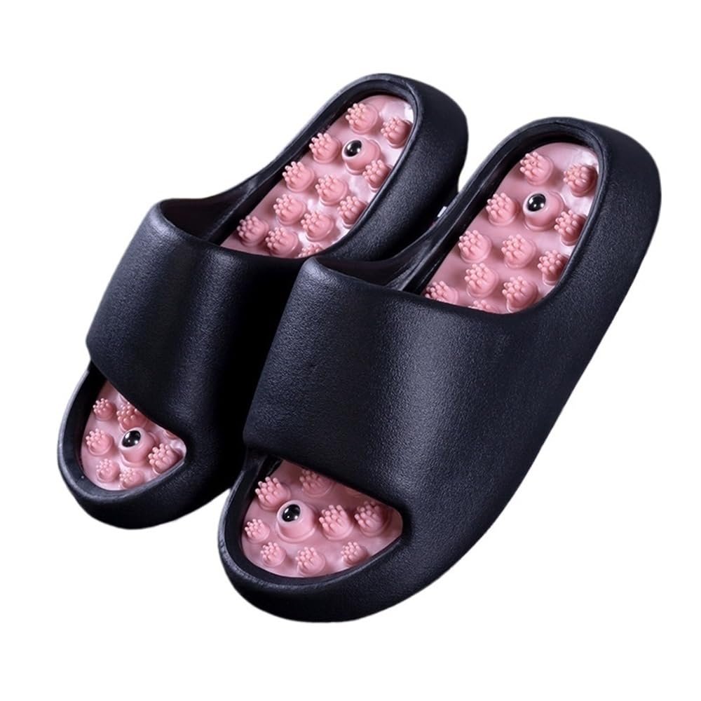 GHAKKE Foot Massage Acupressure Slippers Women Men Deep Tissue Foot Massager Non-Slip Shower Shoes Reflexology Acupuncture Sandals Relieves Nerve Tension and Pain in The Feet(Black,39 EU)