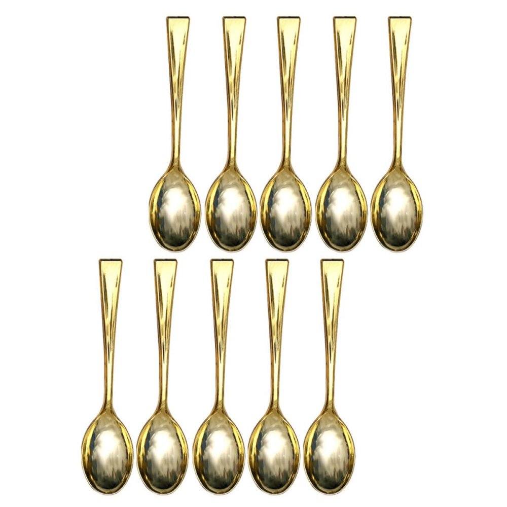 Healvian Disposable Mini Dessert Spoons 48pcs Gold Plastic Mini Spoons for Ice Cream and Pudding for Parties and Events