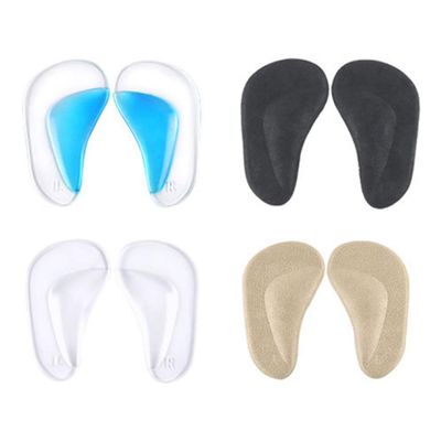 Abaodam 4 Pairs Arch Gel Insoles Flat Feet Correction Cushions and Blue Gel Pads, Soft Cloth Black and Apricot Inserts for Foot Arch Support and Posture Alignment