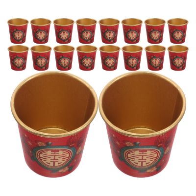 Garneck Red Disposable Wedding Party Mini Paper Cups 45ml Thickened Shot Glasses with Gold Foil Festive Decoration 50pcs for Wedding Toast and Tea Ceremony