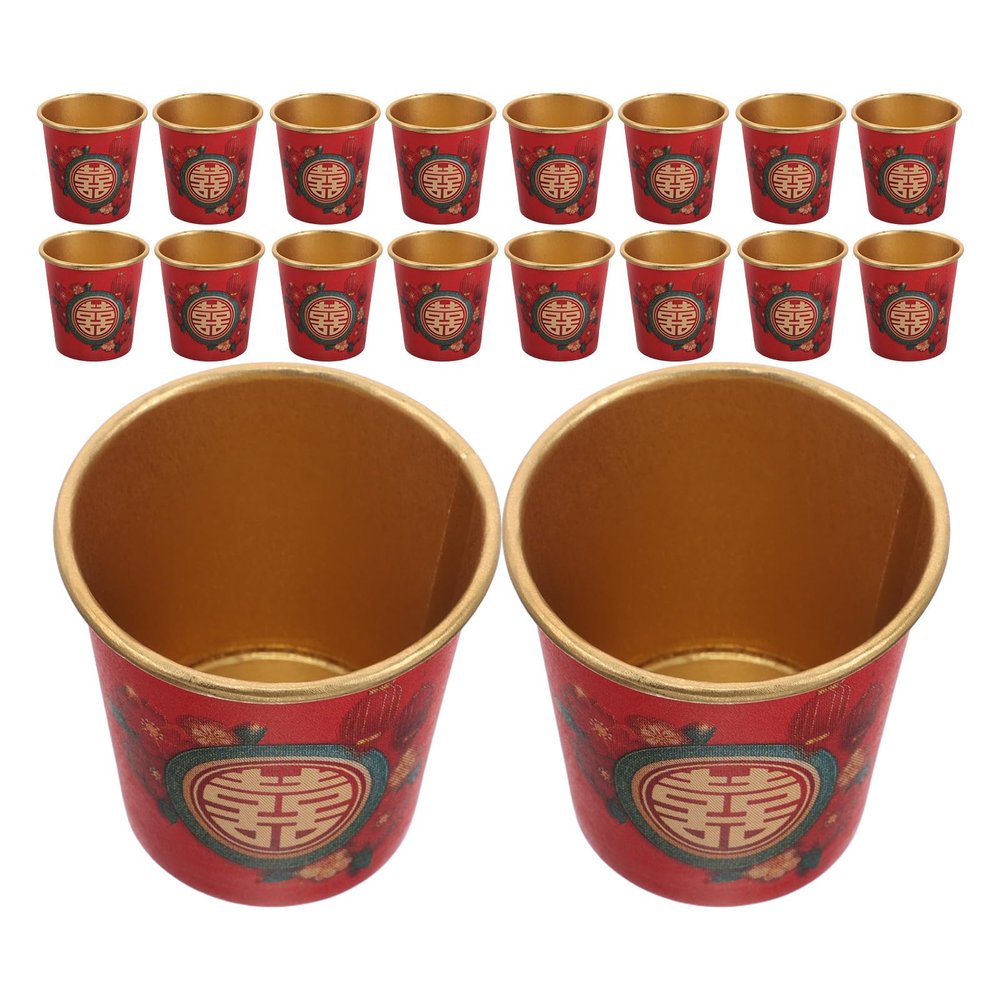 Garneck Red Disposable Wedding Party Mini Paper Cups 45ml Thickened Shot Glasses with Gold Foil Festive Decoration 50pcs for Wedding Toast and Tea Ceremony