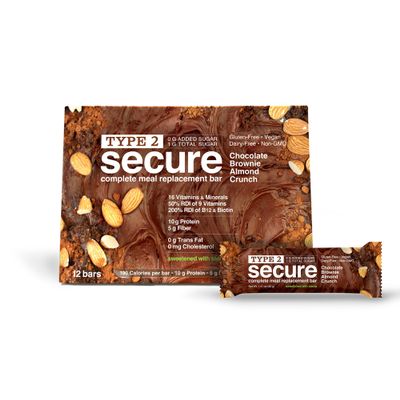 ANDREW LESSMAN Type 2 Secure Complete Meal Replacement Bars (Stevia) Chocolate Brownie Almond Crunch 36 ct box 10g Protein, 0g Added Sugar, 16 Essential Vitamins & Minerals, Gluten-Free, Vegan