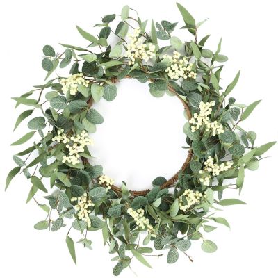20" Eucalyptus Wreath, White Berries Greenery Olives Leaves Artificial Spring Wreaths for Front Door,Large Summer Front Door Wreath for Home Outdoor Wedding Farmhouse Porch Wall Window Decoration