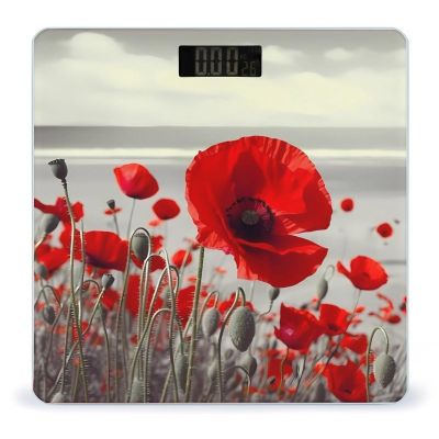 Red Poppy Flower Scale for Body Weight Highly Accurate Digital Bathroom Scale Sturdy Tempered Glass Weighing Scales with LCD Display Fashion Body Fat Smart Scales 400lb