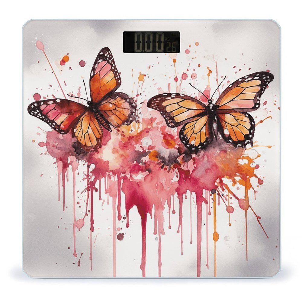 Butterfly Drip Spray Watercolor Scale for Body Weight Highly Accurate Digital Bathroom Scale Sturdy Tempered Glass Weighing Scales with LCD Display Fashion Body Fat Smart Scales 400lb