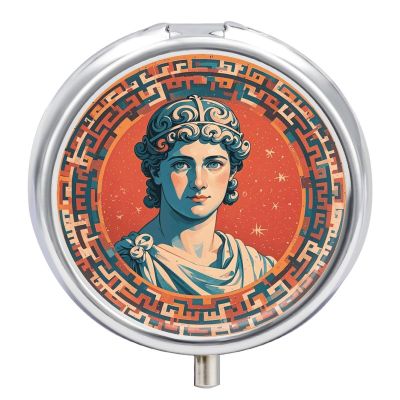 Ancient Rome Stamped Pill Box 3 Compartments Portable Travel Pill Case Mini Medicine Organizer for Pocket Purse Metal Waterproof Medicine Container Holder Vitamin Fish Oil