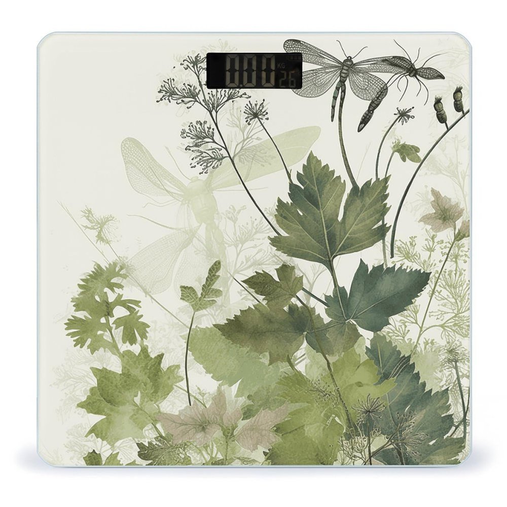 Foliage and Herbs with Dragonflies Winged Scale for Body Weight Highly Accurate Digital Bathroom Scale Sturdy Tempered Glass Weighing Scales with LCD Display Fashion Body Fat Smart Scales 400lb