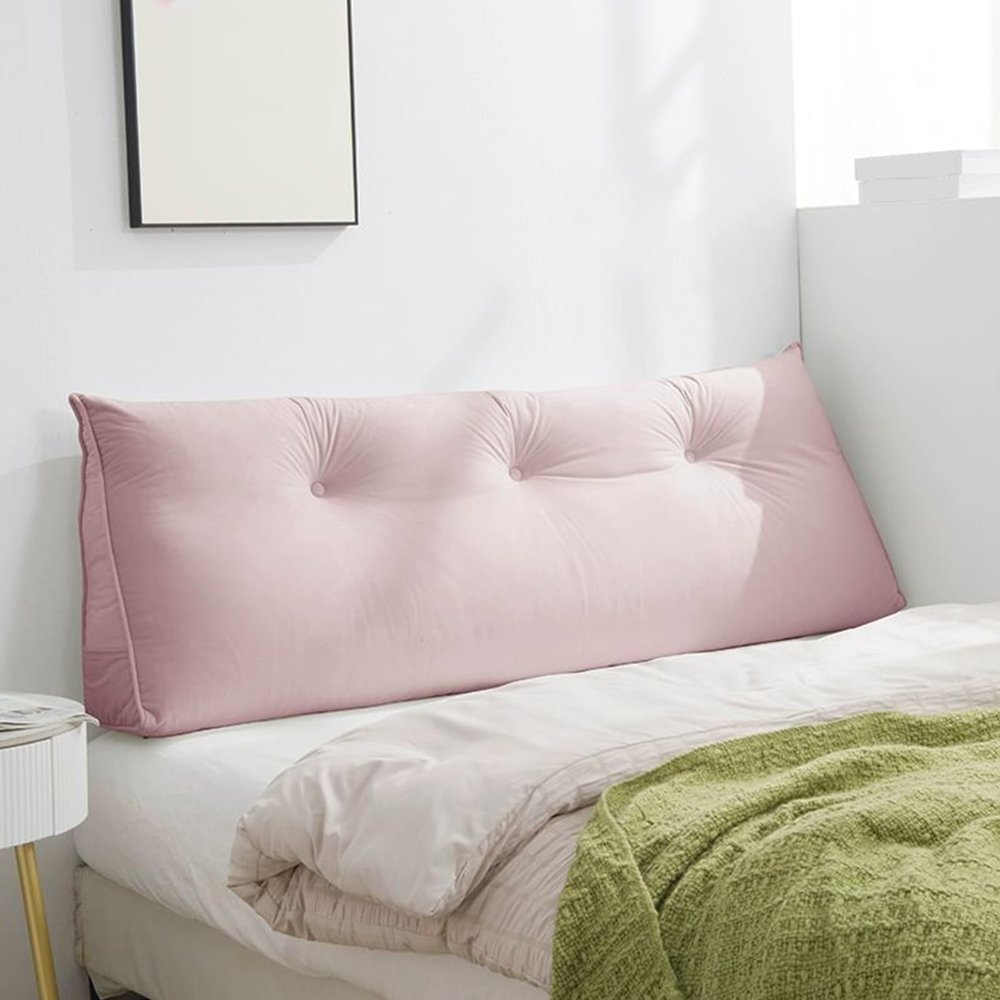 Pink,Single/35.4inch,Wedge Headboard Pillow Large Backrest Solid Color Headboard Upholstered Full Bolster Home Dorm Daybed Cushion with Removable Headrest Cover