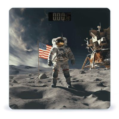 Astronaut Landing on The Moon Scale for Body Weight Highly Accurate Digital Bathroom Scale Sturdy Tempered Glass Weighing Scales with LCD Display Fashion Body Fat Smart Scales 400lb