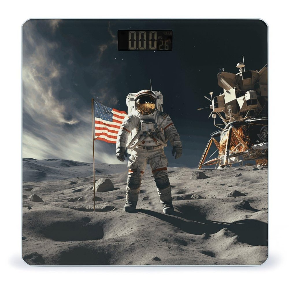 Astronaut Landing on The Moon Scale for Body Weight Highly Accurate Digital Bathroom Scale Sturdy Tempered Glass Weighing Scales with LCD Display Fashion Body Fat Smart Scales 400lb