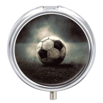 Sport Soccer Round Pill Box 3 Compartment Small Pill Box Round Portable Pill Case to Hold Vitamins Medication Fish Oil and Supplements Travel Purse Pocket Gift