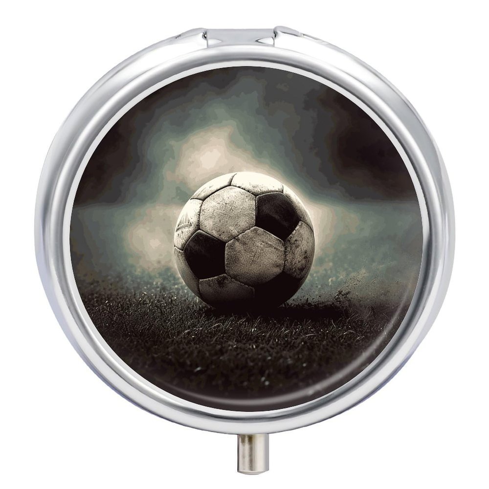 Sport Soccer Round Pill Box 3 Compartment Small Pill Box Round Portable Pill Case to Hold Vitamins Medication Fish Oil and Supplements Travel Purse Pocket Gift