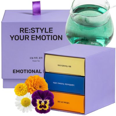 Korean Food Premium Flower Tea Gift Set - 15 Organic Caffeine-Free Drip Tea Bags (Marigold, Chrysanthemum, Sea Garden Blend)