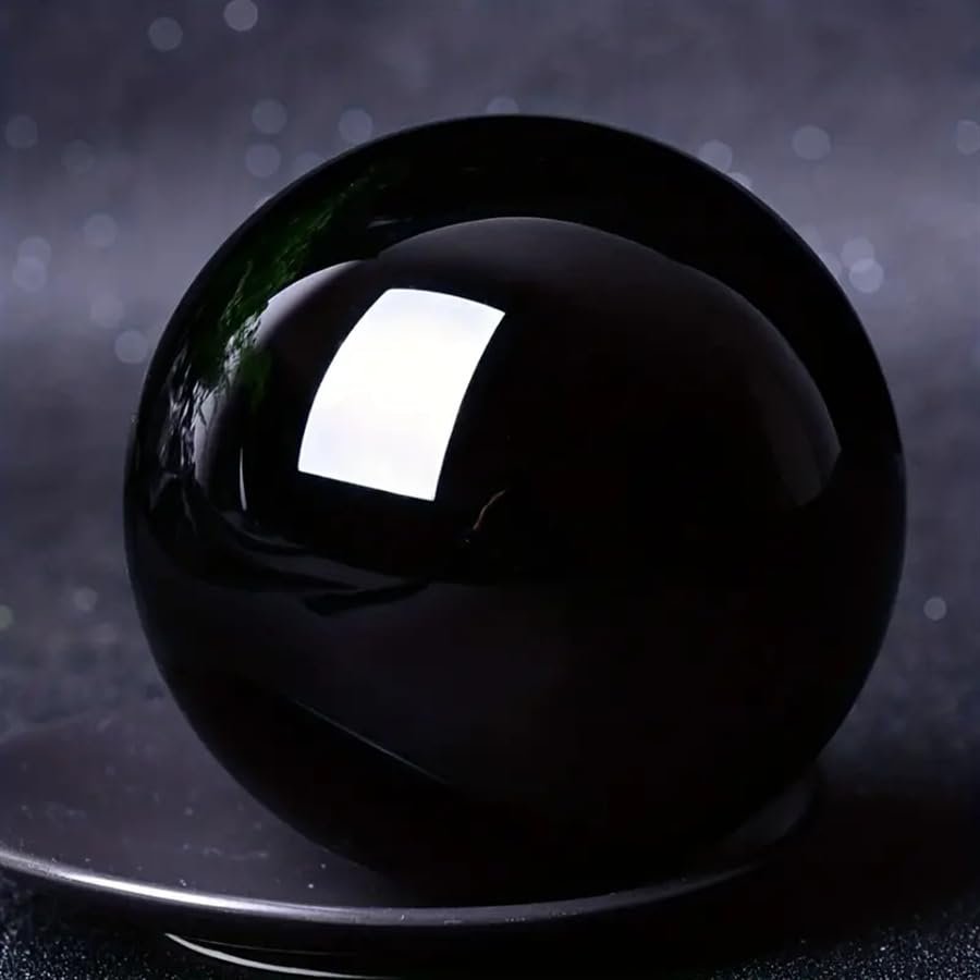 PPOZYLPC Obsidian Crystal Ball, Rare Black Quartz Ball with Stand,Black,60mm