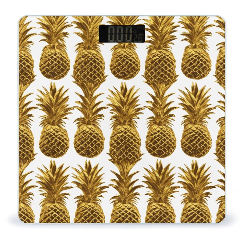 Gold Pineapple Background Scale for Body Weight Highly Accurate Digital Bathroom Scale Sturdy Tempered Glass Weighing Scales with LCD Display Fashion Body Fat Smart Scales 400lb
