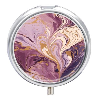 Purple and Gold Marble Pill Box 3 Compartments Portable Travel Pill Case Mini Medicine Organizer for Pocket Purse Metal Waterproof Medicine Container Holder Vitamin Fish Oil
