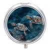 Turtle Swimming in The Sea Round Pill Box 3 Compartment Small Pill Box Round Portable Pill Case to Hold Vitamins Medication Fish Oil and Supplements Travel Purse Pocket Gift view 1