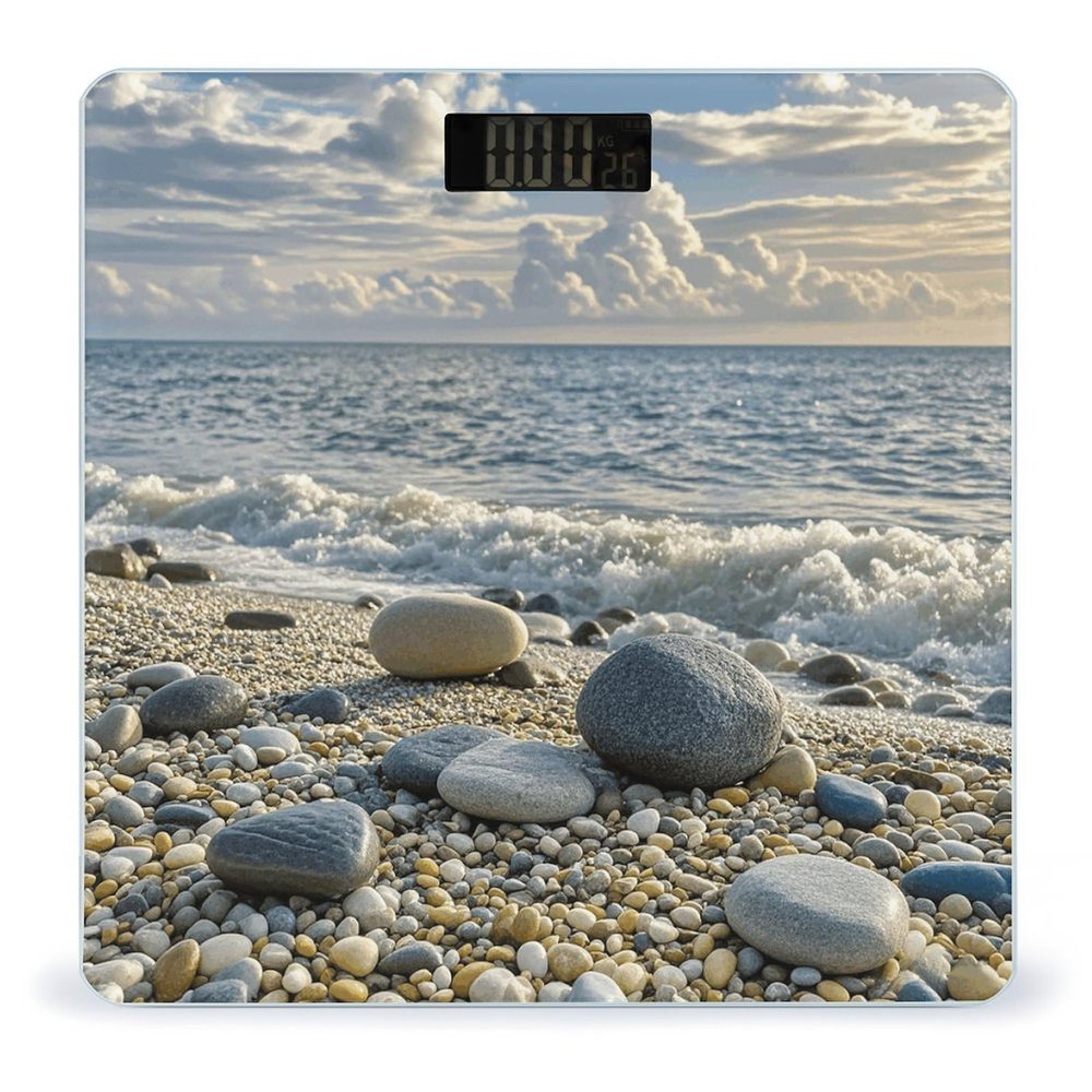 Stones on Beach Scale for Body Weight Highly Accurate Digital Bathroom Scale Sturdy Tempered Glass Weighing Scales with LCD Display Fashion Body Fat Smart Scales 400lb