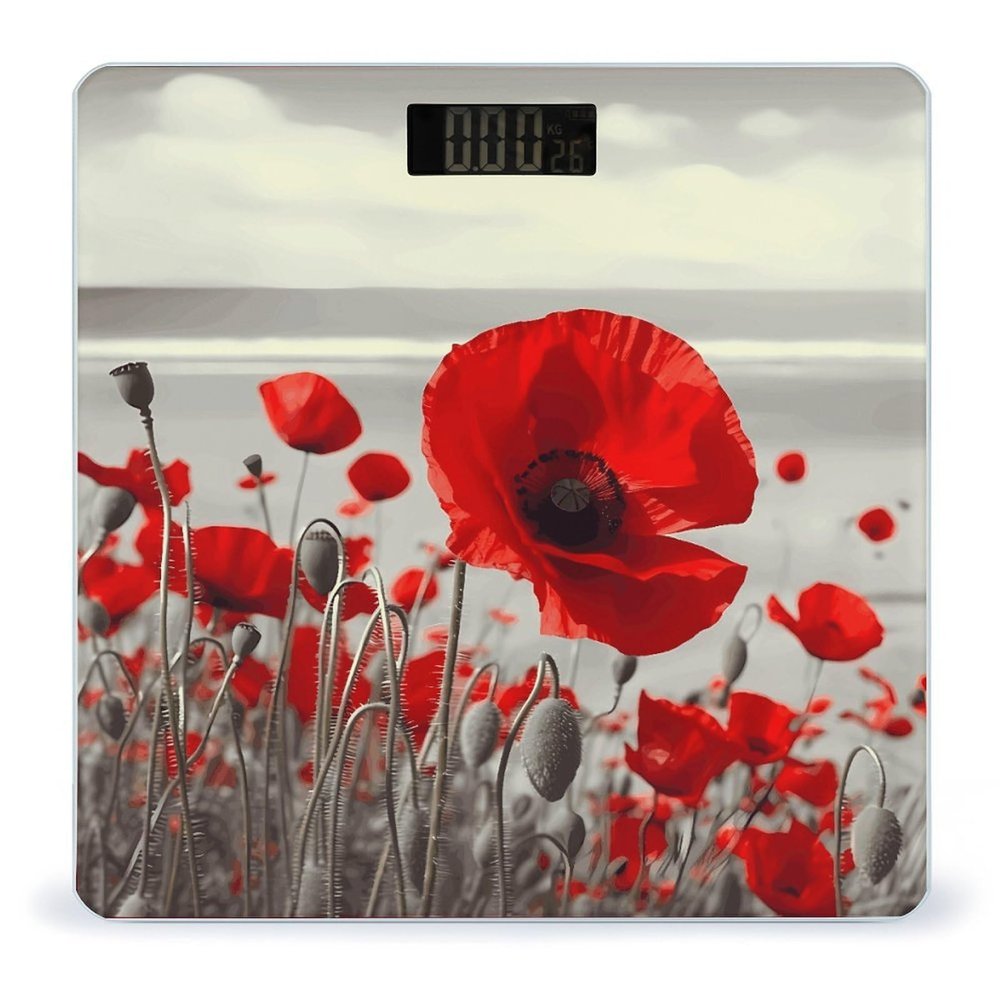 Red Poppy Flower Scale for Body Weight Highly Accurate Digital Bathroom Scale Sturdy Tempered Glass Weighing Scales with LCD Display Fashion Body Fat Smart Scales 400lb