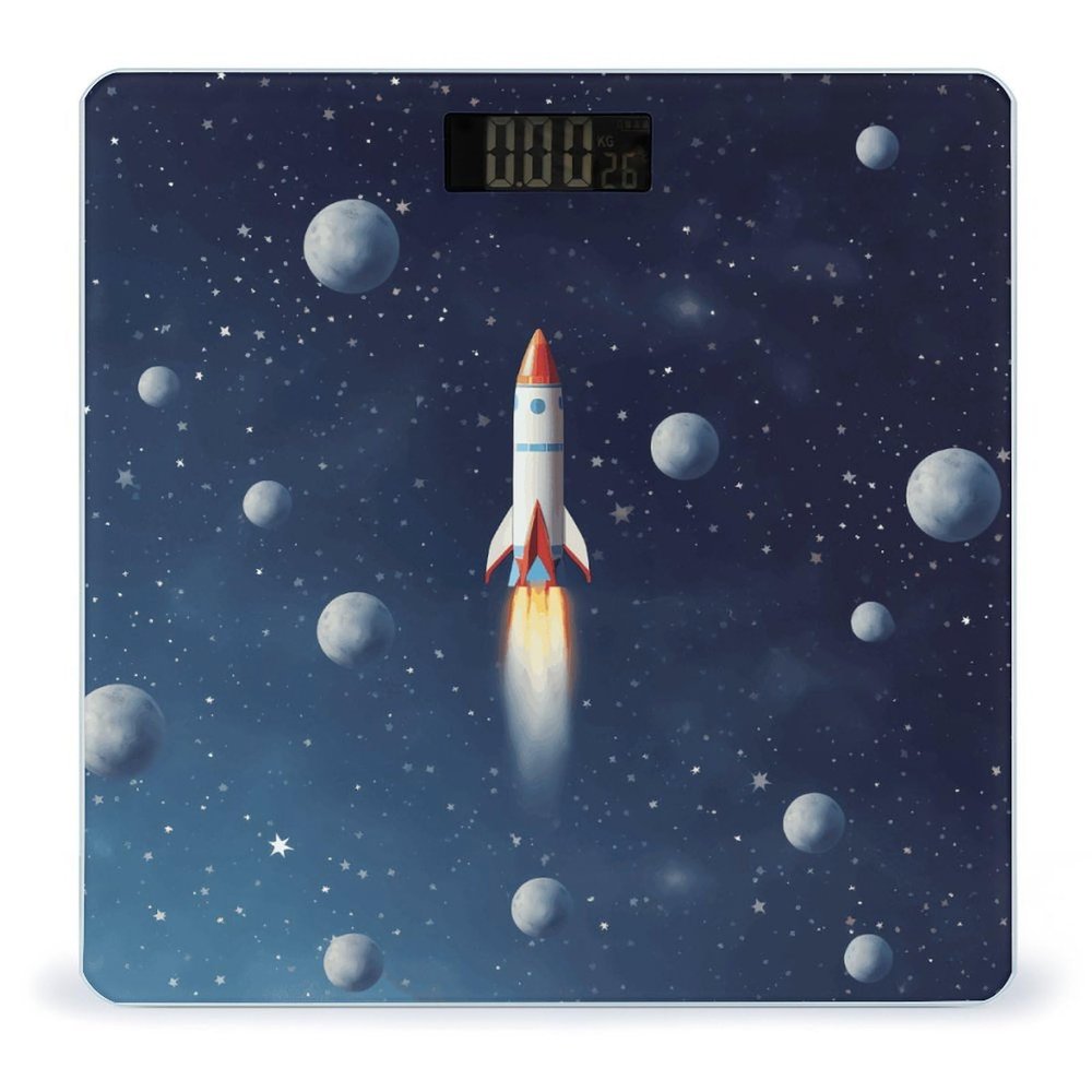 Rocket in Space Scale for Body Weight Highly Accurate Digital Bathroom Scale Sturdy Tempered Glass Weighing Scales with LCD Display Fashion Body Fat Smart Scales 400lb