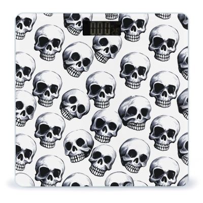 Black Skull Pattern on White Background Scale for Body Weight Highly Accurate Digital Bathroom Scale Sturdy Tempered Glass Weighing Scales with LCD Display Fashion Body Fat Smart Scales 400lb