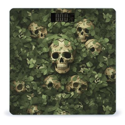 Green Background Skull and Leaves Scale for Body Weight Highly Accurate Digital Bathroom Scale Sturdy Tempered Glass Weighing Scales with LCD Display Fashion Body Fat Smart Scales 400lb