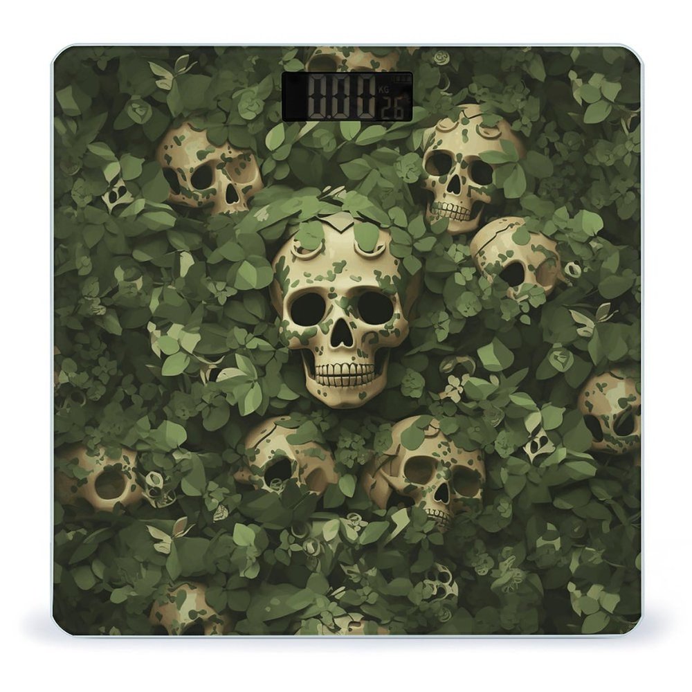 Green Background Skull and Leaves Scale for Body Weight Highly Accurate Digital Bathroom Scale Sturdy Tempered Glass Weighing Scales with LCD Display Fashion Body Fat Smart Scales 400lb