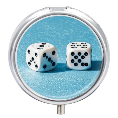 Two White Dice Pill Box 3 Compartments Portable Travel Pill Case Mini Medicine Organizer for Pocket Purse Metal Waterproof Medicine Container Holder Vitamin Fish Oil