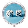 Two White Dice Pill Box 3 Compartments Portable Travel Pill Case Mini Medicine Organizer for Pocket Purse Metal Waterproof Medicine Container Holder Vitamin Fish Oil view 1